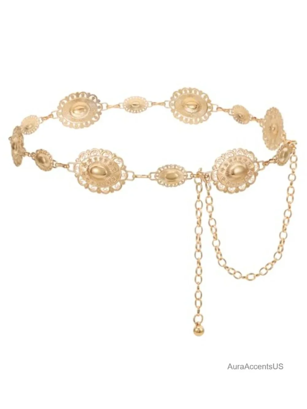 Western Metal Concho Chain Belt Waist Link for Jeans Dresses Concert Boho